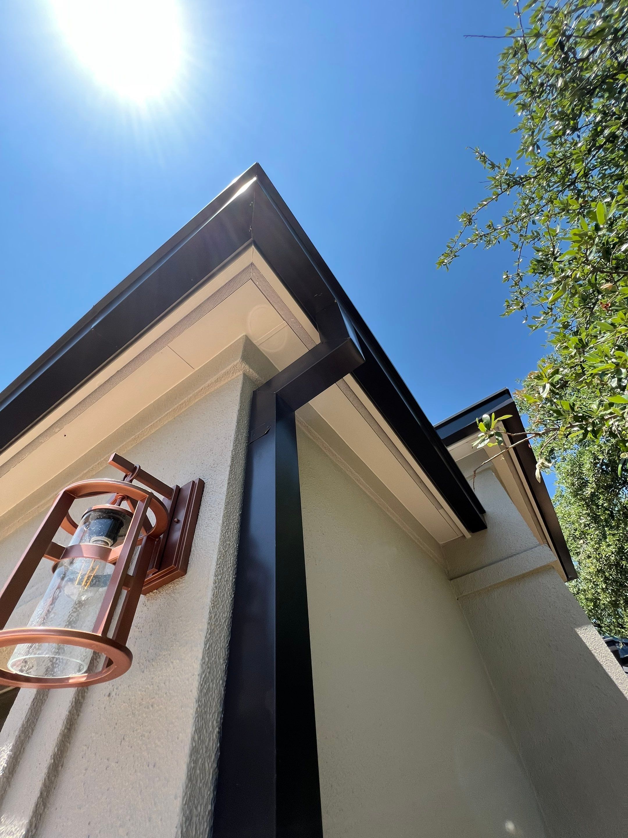 Seamless metal gutter installation detail